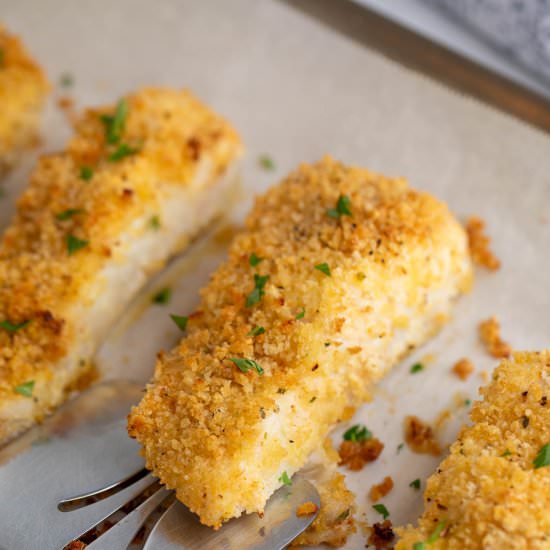 Parmesan Crusted Halibut - Recipe photo by BeyondtheCoop
