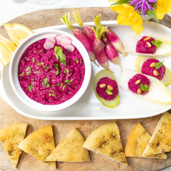 Beet dip + Za'atar Flatbreads - Recipe photo by a zest for life