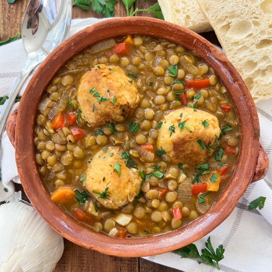 Lentil Stew with Veggie “Meatballs” - Recipe photo by Spain on a Fork
