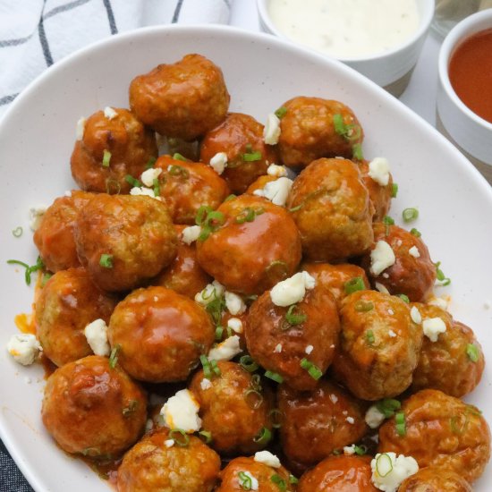 Buffalo Chicken Meatballs - Recipe photo by Man Meets Oven