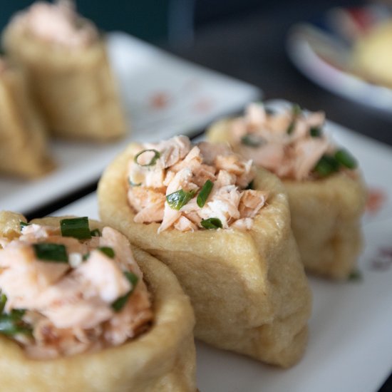 Salmon and Rice Stuffed Tofu Pouch - Recipe photo by foodmakesmehappy