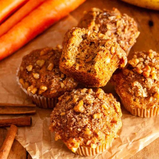 Easy Banana and Carrot Muffins - Recipe photo by PastryWishes