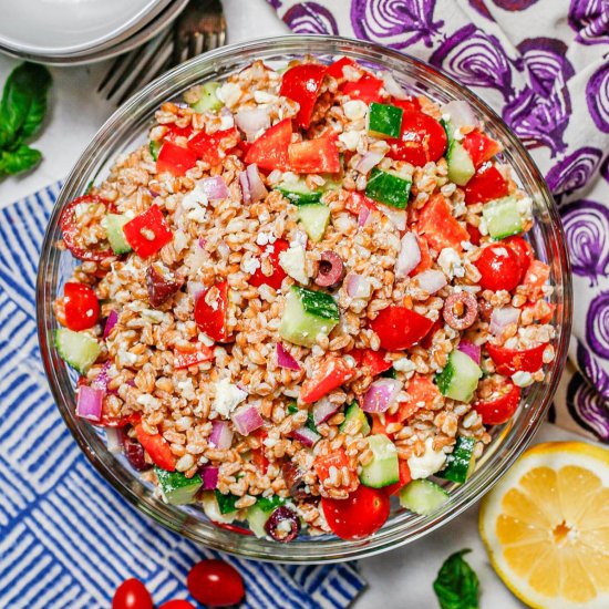 Mediterranean farro salad - Recipe photo by Family Food on the Table