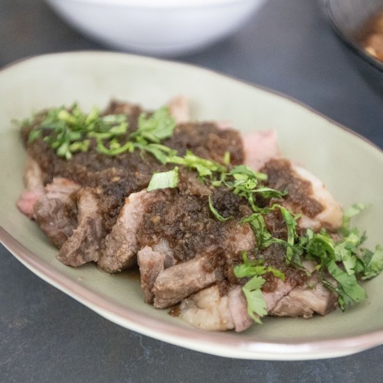 Steak with Grated Onion Sauce - Recipe photo by foodmakesmehappy