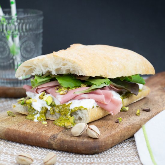 Mortadella Sandwich with Pistachio - Recipe photo by The FoodOlic