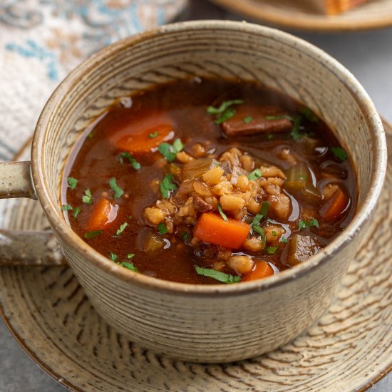 Beef Barley Soup - Recipe photo by BeyondtheCoop