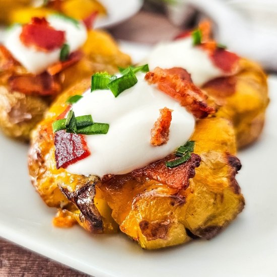 Bacon Loaded Smashed Potatoes - Recipe photo by ThrivingInParenting