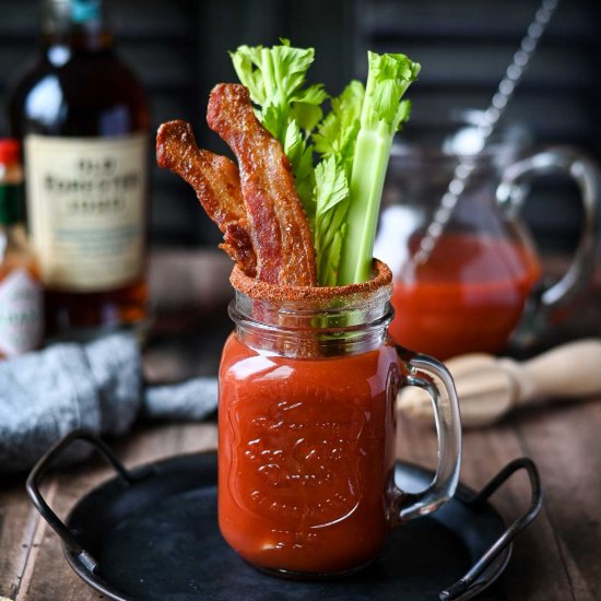 Bourbon Bloody Mary with Bacon - Recipe photo by brunchandbatter