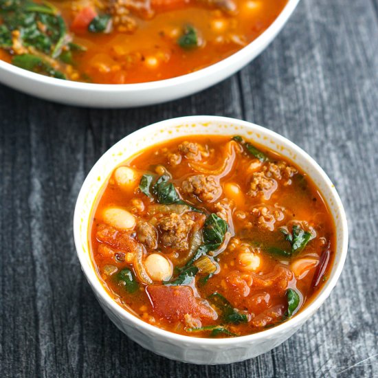 Chorizo Soup with Beans and Greens - Recipe photo by MyLifeCookbook