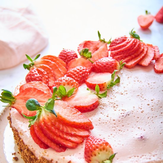 Strawberry Protein Mousse Pie - Recipe photo by ForThePleasureOfEating