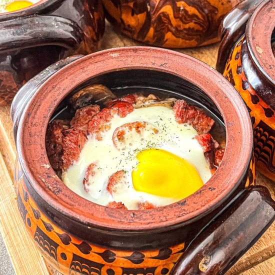Sausage and Feta Egg Bake-Clay Pots - Recipe photo by theeuropeandish