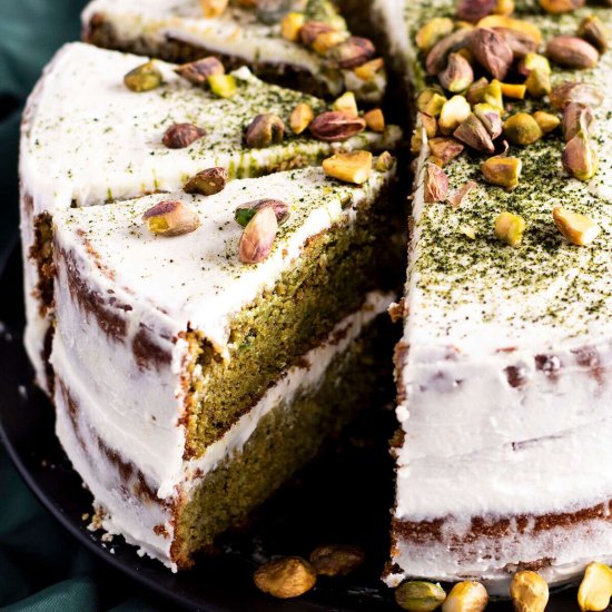 Moist Pistachio & Matcha Cake - Recipe photo by EatAndThriveKitchen