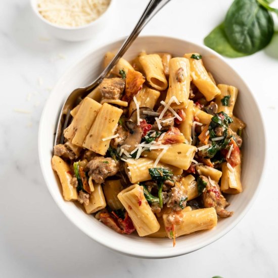 Creamy Tuscan Sausage Pasta - Recipe photo by simpleeverydayrecipes