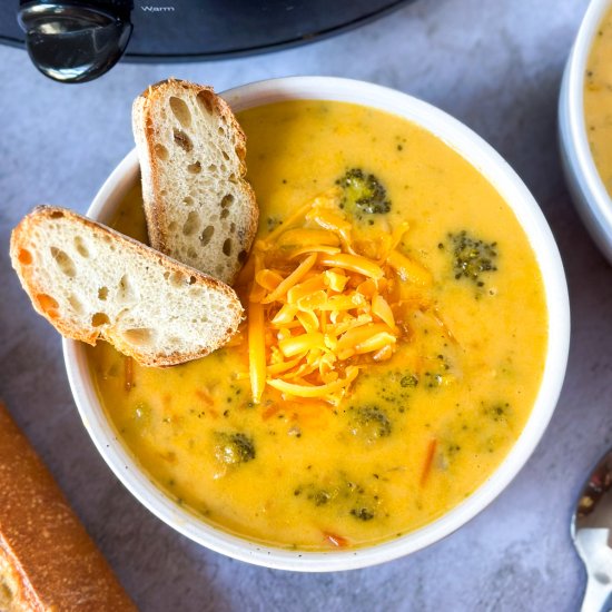 Crock Pot Broccoli Cheddar Soup - Recipe photo by Whiskfulcooking