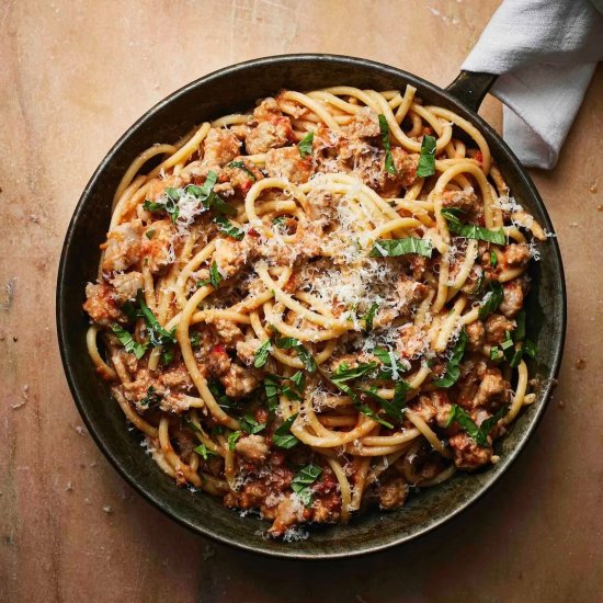 Messy Sausage Pasta - Recipe photo by coolfooddude
