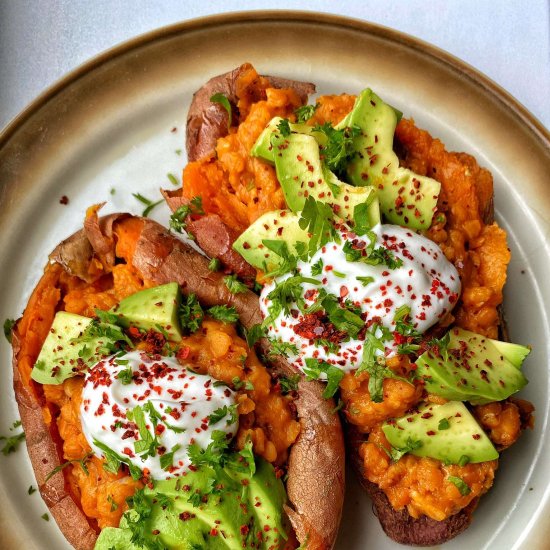 Sweet Potato with Coconut Harissa Lentils - Recipe photo by tastysimplyvegan