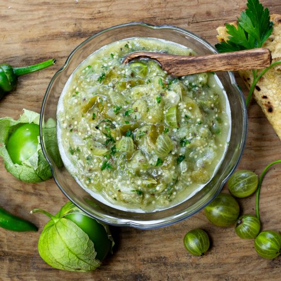 Gooseberry & Tomatillo Salsa - Recipe photo by a zest for life