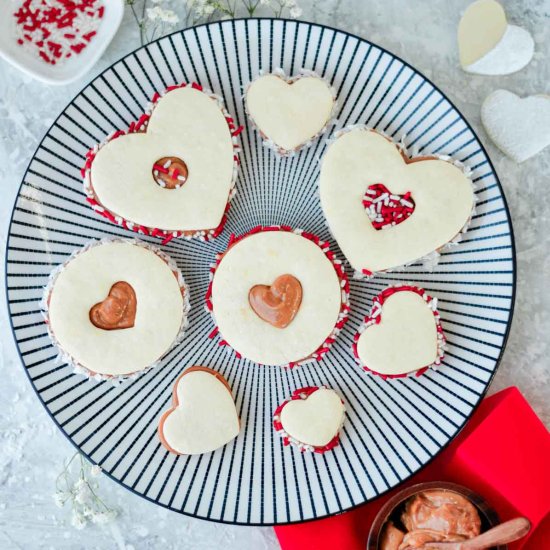 Heart-Shaped Dulce de Leche Cookie - Recipe photo by A Latin Flair