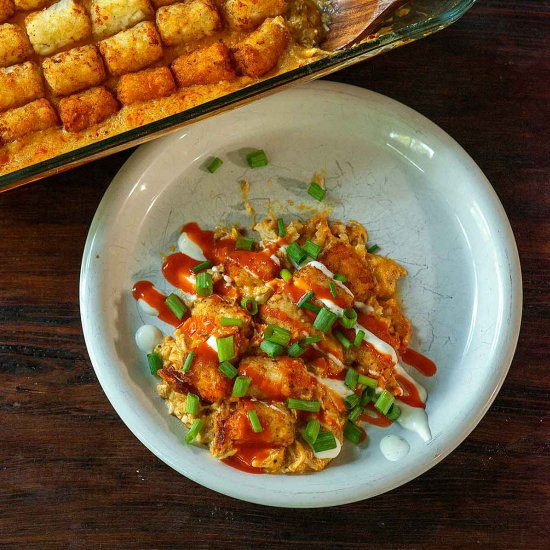 Tater Tot Buffalo Chicken Casserole - Recipe photo by Chicken Fried Kitchen