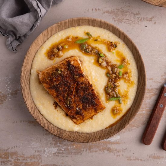 Creamy Cajun Salmon and Grits - Recipe photo by marleysmenu