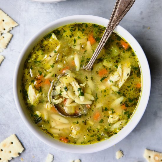 Chicken Vegetable Orzo Soup - Recipe photo by fromachefskitchen