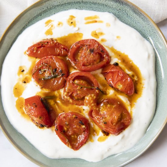 Lemon Yoghurt with Charred Tomatoes - Recipe photo by Apinchofsaffron_Amsterdam