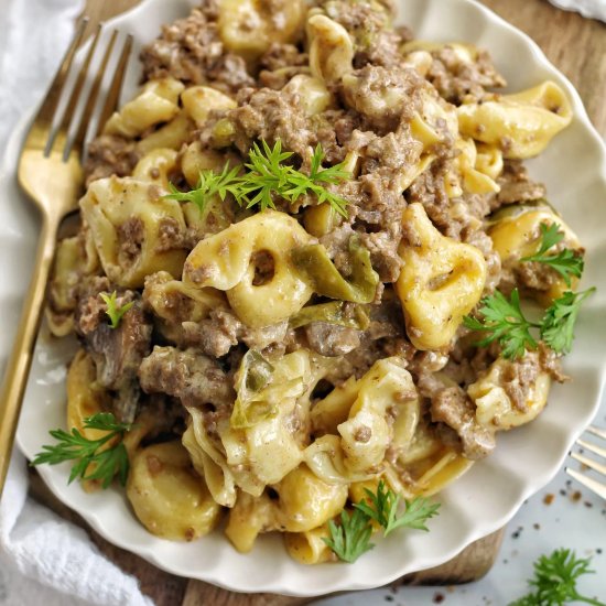 Philly Cheesesteak Tortellini Pasta - Recipe photo by Ereese