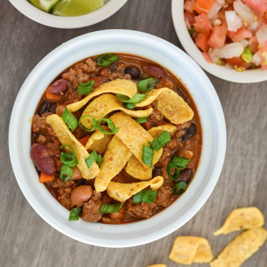 Stovetop Beef and Bean Chili - Recipe photo by Skinny Sweets