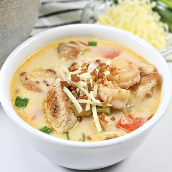 Keto Cajun Chicken and Shrimp Soup - Recipe photo by Stylish Cravings