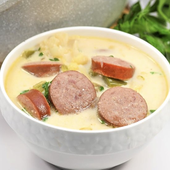 Keto Creamy Kielbasa and Cauliflower Soup - Recipe photo by Stylish Cravings