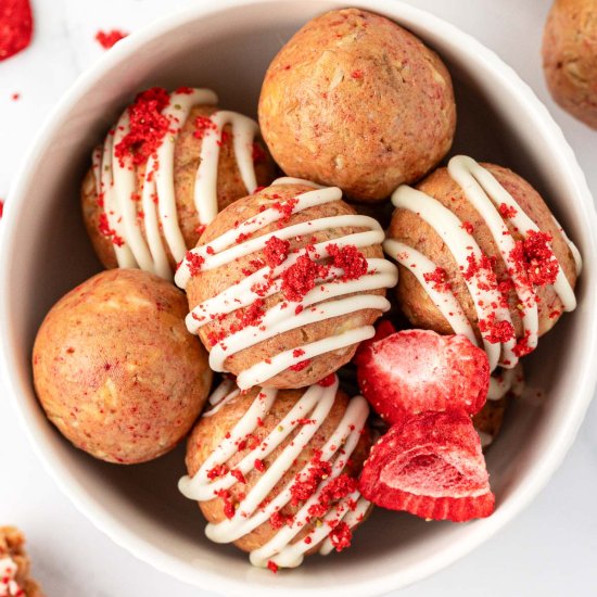 Strawberries and Cream Energy Bites - Recipe photo by buildyourbite