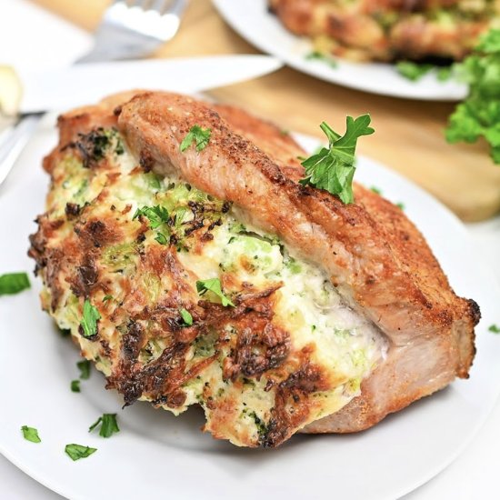 Cheesy Broccoli Stuffed Pork Chops - Recipe photo by Stylish Cravings