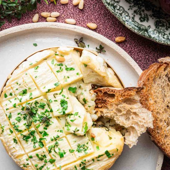 Garlic Baked Brie With Herbs - Recipe photo by nimpairings
