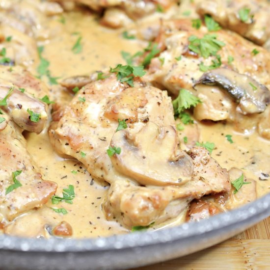 Mushroom WIne Sauce Chicken Thighs - Recipe photo by We Want To Eat