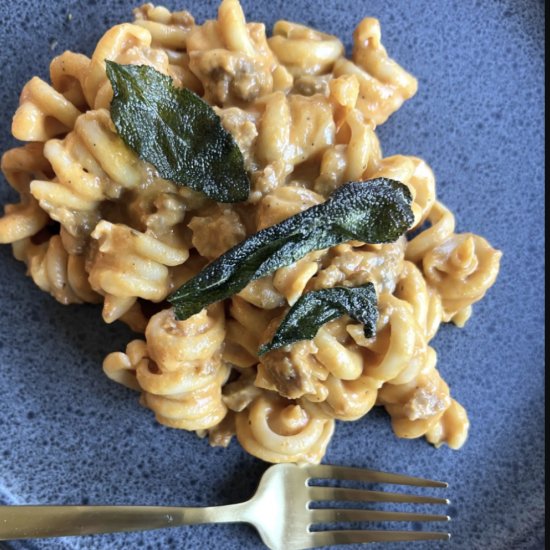 Pumpkin, Sausage, and Sage Pasta - Recipe photo by SuburbanSimplicity
