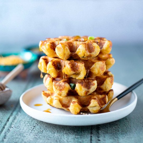 Green Chili Cheddar Waffles - Recipe photo by brunchandbatter