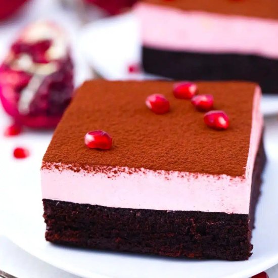 Pomegranate Mousse Brownies - Recipe photo by peasandpeonies