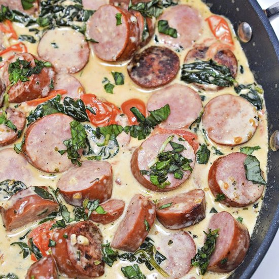 Keto Creamy Italian Smoked Sausage - Recipe photo by We Want To Eat