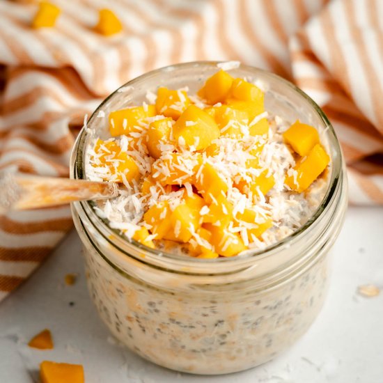 Mango Coconut Overnight Oats - Recipe photo by eatfreshglow.com