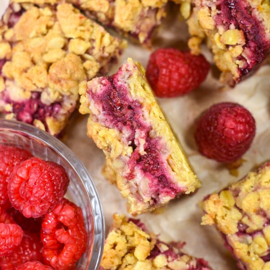 Raspberry Crumble Bars - Recipe photo by bastecutfold