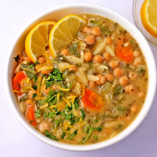 Lemon Orzo Chickpea Soup - Recipe photo by veganwithgusto