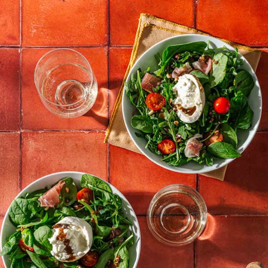 Spinach Arugula Salad with Burrata - Recipe photo by sipandsanity