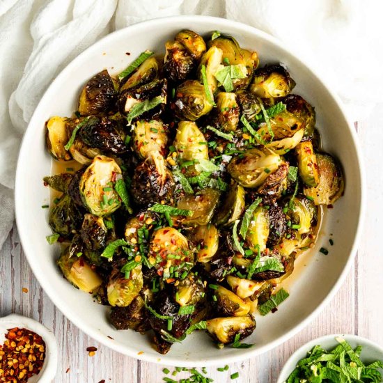 Hot Honey Brussels Sprouts - Recipe photo by eatfreshglow.com