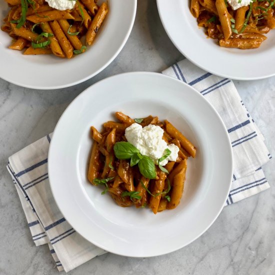 Penne alla Vodka with Ricotta - Recipe photo by thebrookcook.wordpress.com