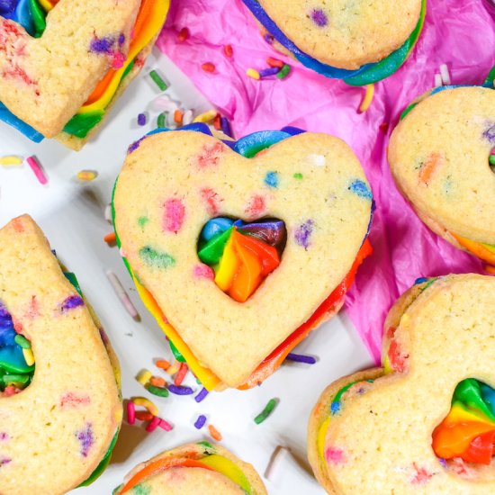 Rainbow Heart Sandwich Cookies - Recipe photo by bastecutfold