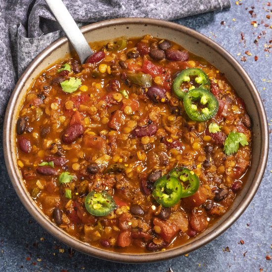 Lentil Chili - Recipe photo by ChiliPepperMadness