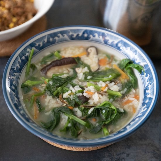 Dried Anchovies and Greens Congee - Recipe photo by foodmakesmehappy