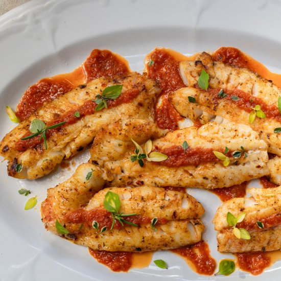 Grilled Redfish red pepper coulis - Recipe photo by a zest for life