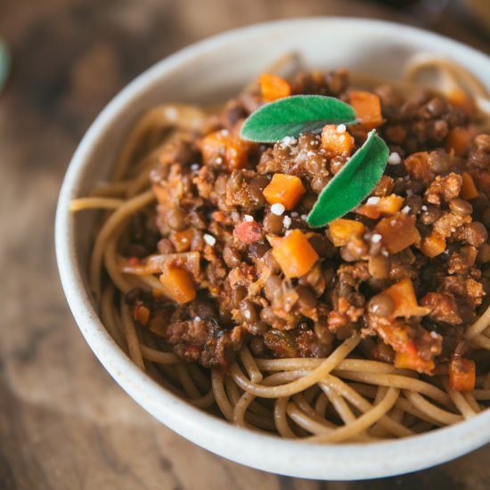 Vegetarian Bolognese with Lentils - Recipe photo by zesttangerine
