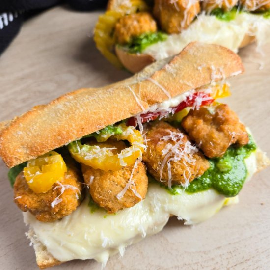 Melty Pesto Chik'n Bite Baguettes - Recipe photo by the_happy_veg